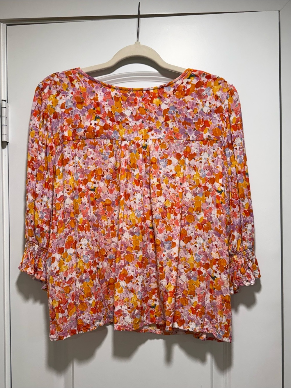 Emerson Rose Tie-Front Floral Blouse in Pink and Orange - Picture 2 of 5